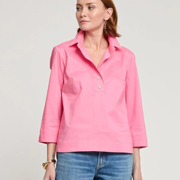 Hinson Wu Aileen 3/4 Sleeve Button Back Top 6 Magenta Pink - Picture 2 of 9